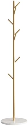 Gold Coat Rack Freestanding with Marble Base and 8 Hooks