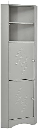 Tall Triangle Bathroom Cabinet with Doors and Adjustable Shelves Grey