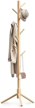 Wooden Coat Rack with 8 Hooks Freestanding