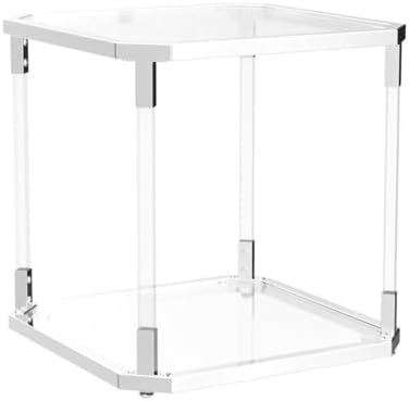 Silver Square Glass Top Side Table - Modern Nightstand for Living Room and Bedroom