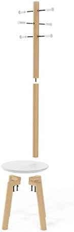 Umbra Pillar Coat Rack with Stool WhiteNatural