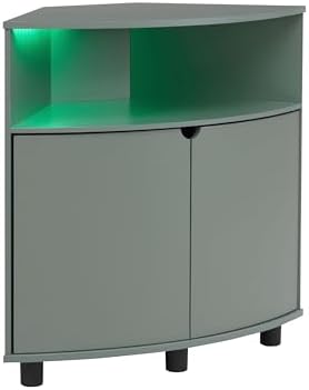Berg Modern 31-inch LED Corner Cabinet with 2 Shelves 16 Colors USB Charge Cord Sage Green