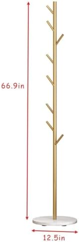 Gold Coat Rack Freestanding with Marble Base and 8 Hooks
