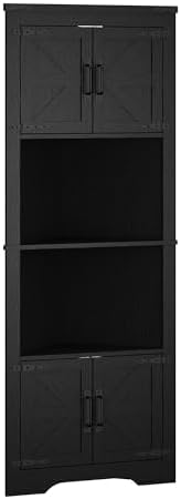 Panana Tall Corner Cabinet with Barn Doors and Adjustable Shelves Black