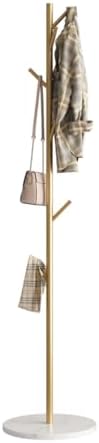 Gold Coat Rack Freestanding with Marble Base and 8 Hooks