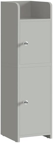 FIONESO Small Bathroom Storage Cabinet with Doors and Adjustable Shelves Grey