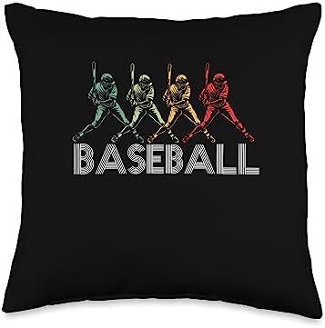 Retro Baseball Players Throw Pillow 16x16 Multicolor