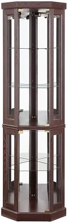 Ball Cast Lighted Corner Curio Cabinet with Glass Doors