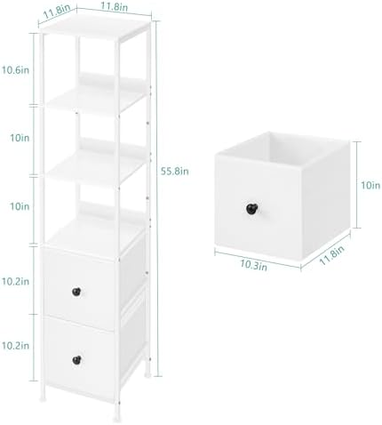 NOVIMANGO White Bathroom Storage Cabinet with 5-Tier Shelves and Fabric Drawers