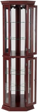 Corner Curio Cabinet with Glass Doors and LED Lighting