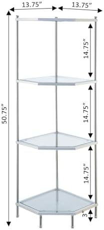 Convenience Concepts Royal Crest 4 Tier Corner Shelf Chrome Glass
