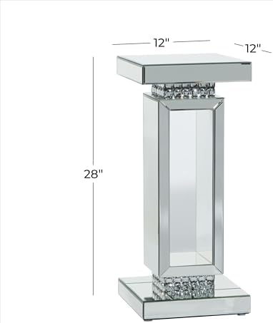 Deco 79 Silver Mirrored Pedestal Table 12x12x28