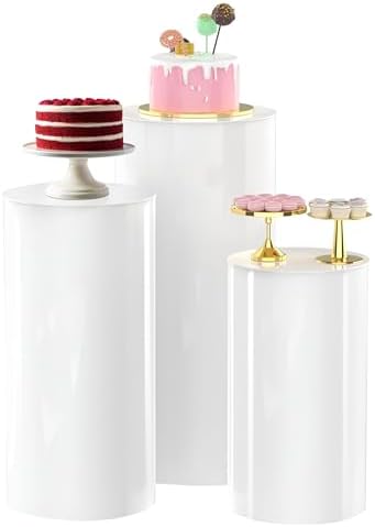 White Cylinder Pedestal Stands 3 Pieces Modern Party Decor