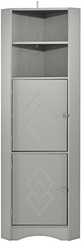 Bellemave Tall Corner Cabinet with 2 Shelves and 2 Tiers Freestanding Storage Cabinet Grey