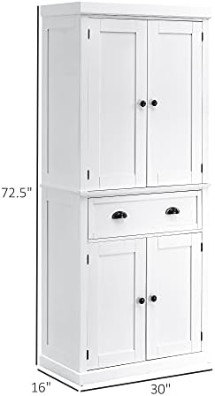 HOMCOM 725 Inch Kitchen Pantry Cabinet with 4 Doors Drawer and 3 Adjustable Shelves