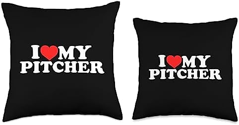 I Love My Pitcher Throw Pillow 16x16 Multicolor