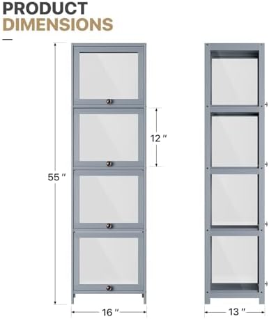 MoNiBloom 55 Inch Tall Slim Clear Cabinet With Gray Acrylic Door
