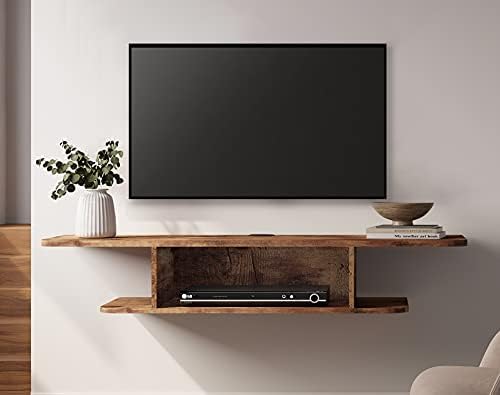 FITUEYES 2-Tier Floating TV Shelf Wall Mount Rustic Brown