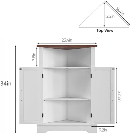 Mino Kesper Farmhouse Corner Cabinet with Adjustable Shelves White