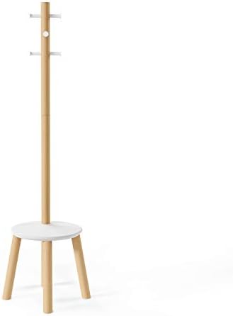 Umbra Pillar Coat Rack with Stool WhiteNatural