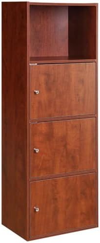 Convenience Concepts Xtra Storage Three-Door Bookcase in Cherry Wood Finish 1