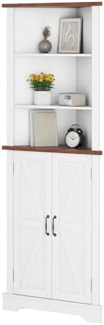 Smuxee Tall Corner Storage Cabinet with Barn Door and Adjustable Shelves