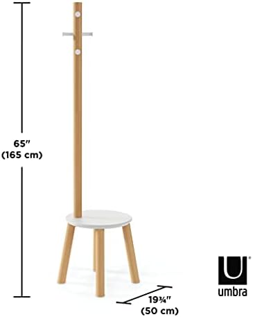 Umbra Pillar Coat Rack with Stool WhiteNatural