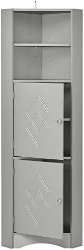 Bellemave Tall Corner Cabinet with 2 Shelves and 2 Tiers Freestanding Storage Cabinet Grey