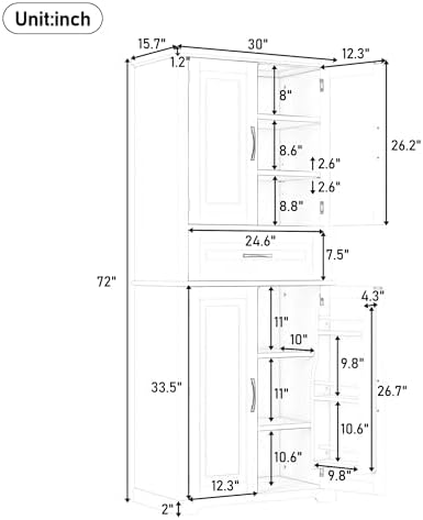 Tall Bathroom Storage Cabinet with Adjustable Shelves and Drawer