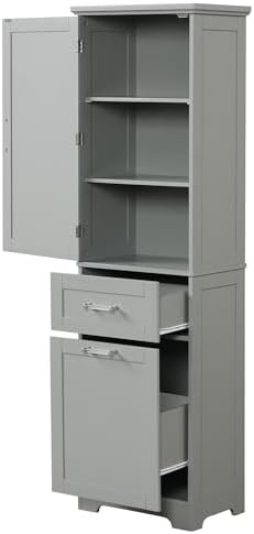 Tall Bathroom Cabinet with Two Drawers and Adjustable Shelf