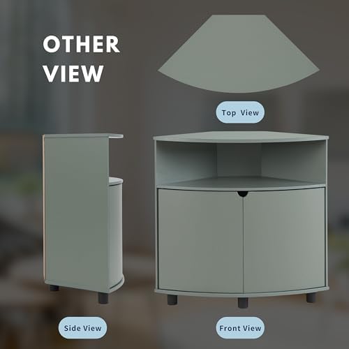 Berg Modern 31-inch LED Corner Cabinet with 2 Shelves 16 Colors USB Charge Cord Sage Green