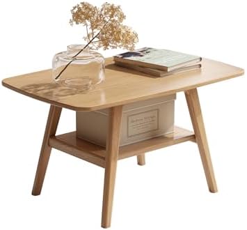 Wayshome Solid Oak Wood Coffee Table with Shelf Storage