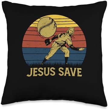 Jesus Save Retro Baseball Pitcher Christian Throw Pillow
