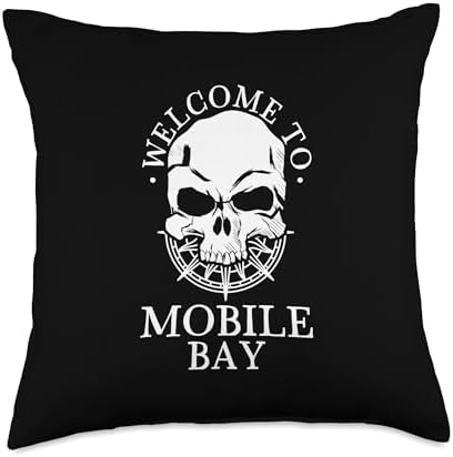 Welcome to Mobile Bay Throw Pillow with Skull Design