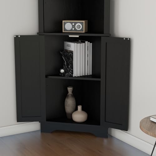 Panana Tall Corner Cabinet with Barn Door Black