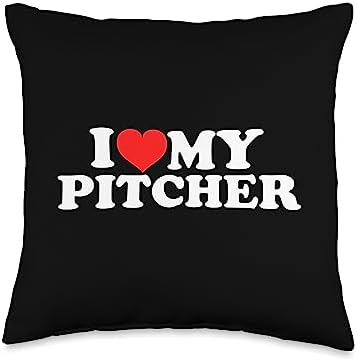 I Love My Pitcher Throw Pillow 16x16 Multicolor