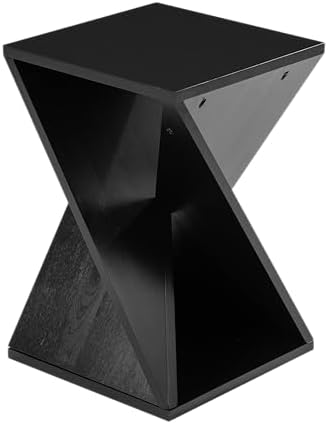 COZAYH Farmhouse End Table Square Solid Wood Pedestal Side Table Rustic Plant Stand with Twisted Design Black