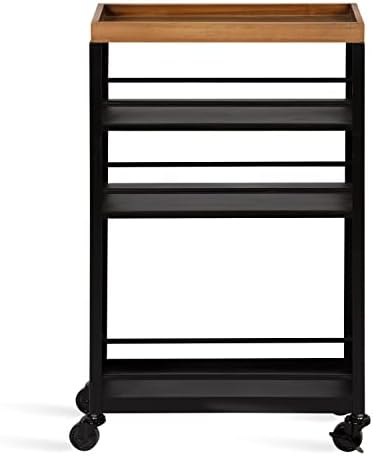 Kate and Laurel Piazza Decorative Storage Cart 18x7x30 Natural Wood and Black