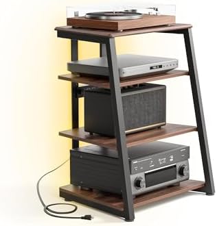 FITUEYES 4-Tier AV Media Stand with LED Backlight for Record Player and Xbox One
