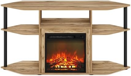 Furinno Jensen Storage Corner TV Stand with Fireplace