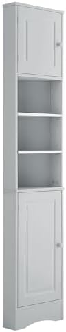 Triangle Tall Corner Storage Cabinet with 2 Doors Open and Adjustable Shelves - Grey