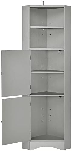 Bellemave Tall Corner Cabinet with 2 Shelves and 2 Tiers Freestanding Storage Cabinet Grey