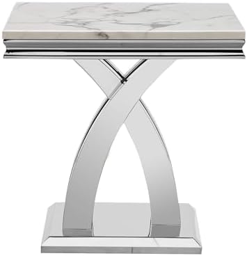 Modern Faux Marble End Table with X-Shaped Stainless Steel Base