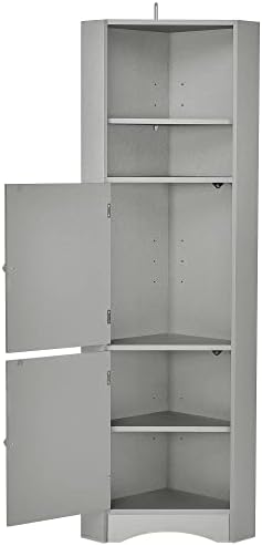 Bellemave Tall Corner Cabinet with 2 Shelves and 2 Tiers Freestanding Storage Cabinet Grey