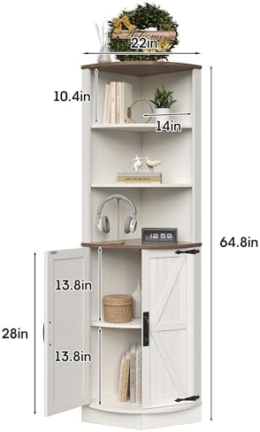 Vabches 648 Tall Farmhouse Corner Cabinet in Antique White