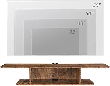 FITUEYES 2-Tier Floating TV Shelf Wall Mount Rustic Brown
