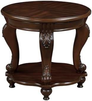 22 Inch Round End Table with Storage Shelf and Cherry Finish