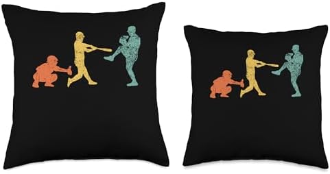 Baseball Catcher Batter Pitcher Vintage Throw Pillow