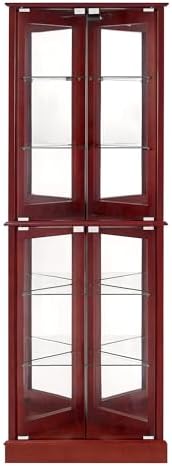 6 Shelves Corner Curio Cabinet with Lighting and Mirrored Back