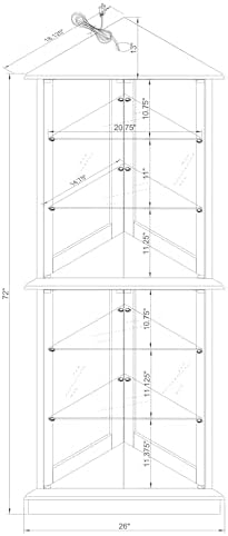 6 Shelves Corner Curio Cabinet with Lighting and Mirrored Back